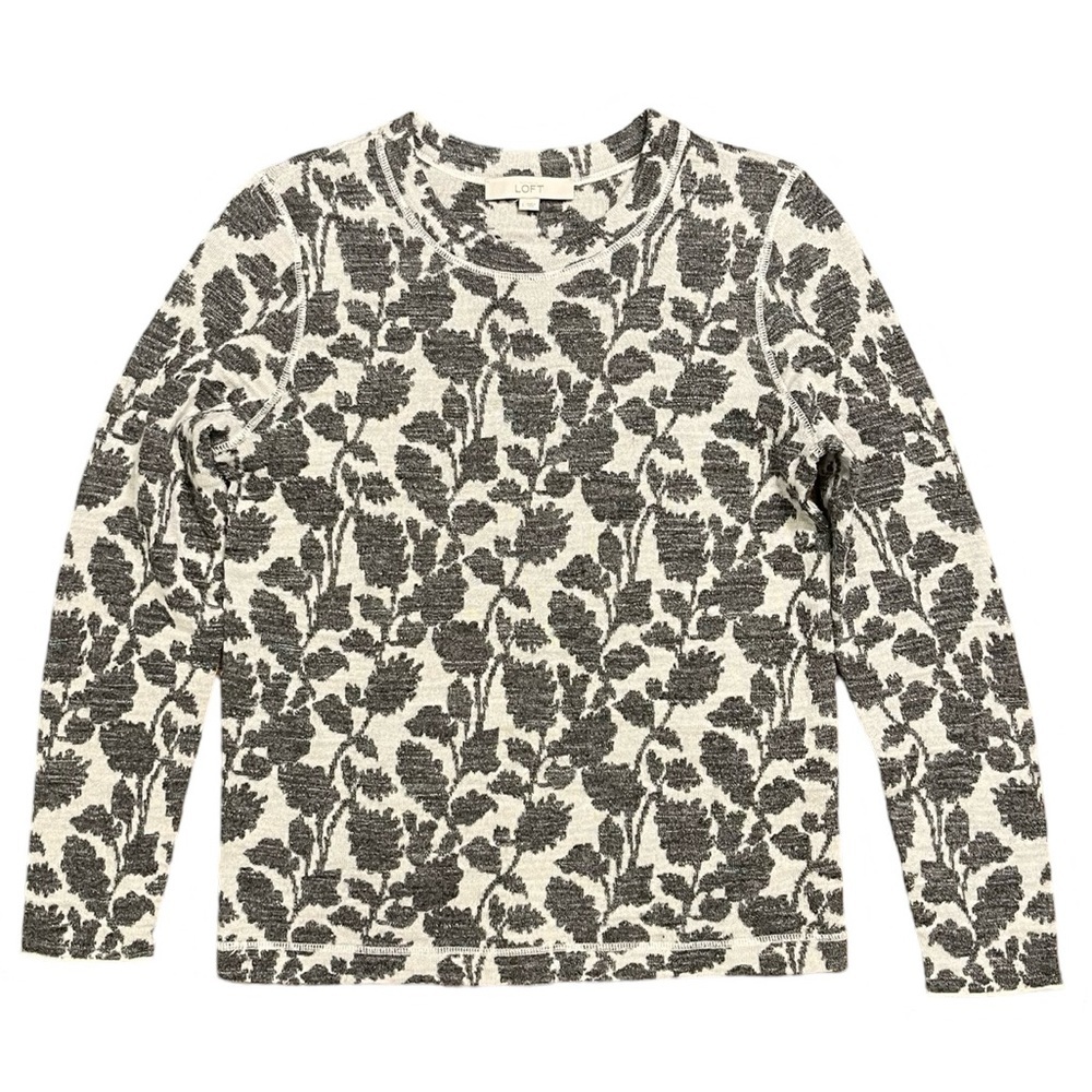 🩶 LOFT Long Sleeve Sweater | Women’s Size Large | Wool Blend | Ivory & Gray